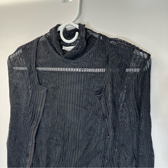 Christian Dior Boutique Set Black Cardigan Sleeveless Turtleneck cowl top Size 8 - Picture 4 of 16